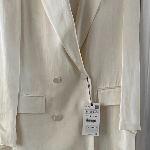 ZARA Satan Ivory Suit Blazer MED - Picture 3 of 3